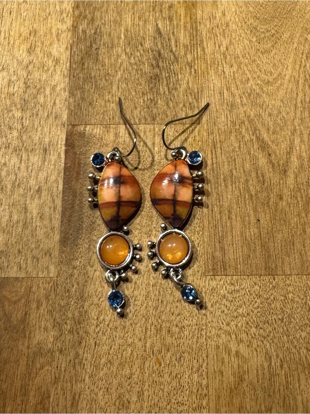 NWT Boho Drop Earrings with Amber and Blue Stones